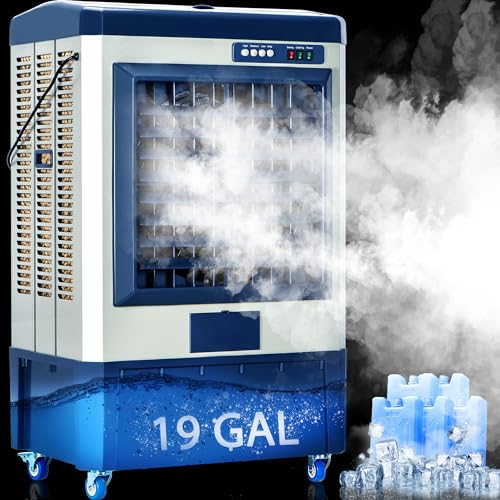 AKIRES Portable Swamp Cooler,Evaporative Air Cooler for Space,with Continuous Auto Fill, Water Tank,Oscillation,Ice Packs,Cooling Fan for Outdoor,Indoor,Garage