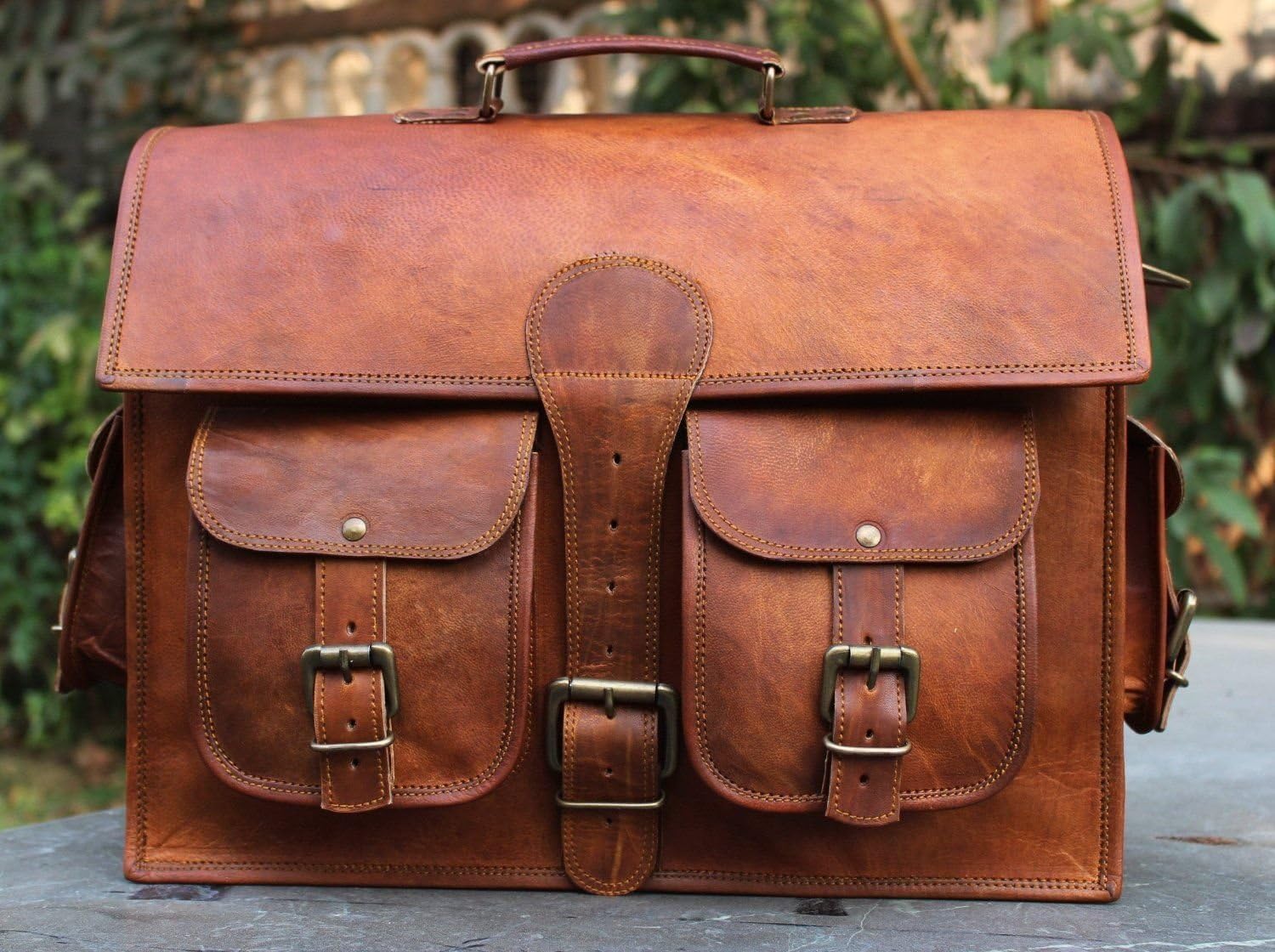 Men's Genuine Leather Vintage Laptop Messenger Handmade Briefcase Bag Satchel By Vintage Couture
