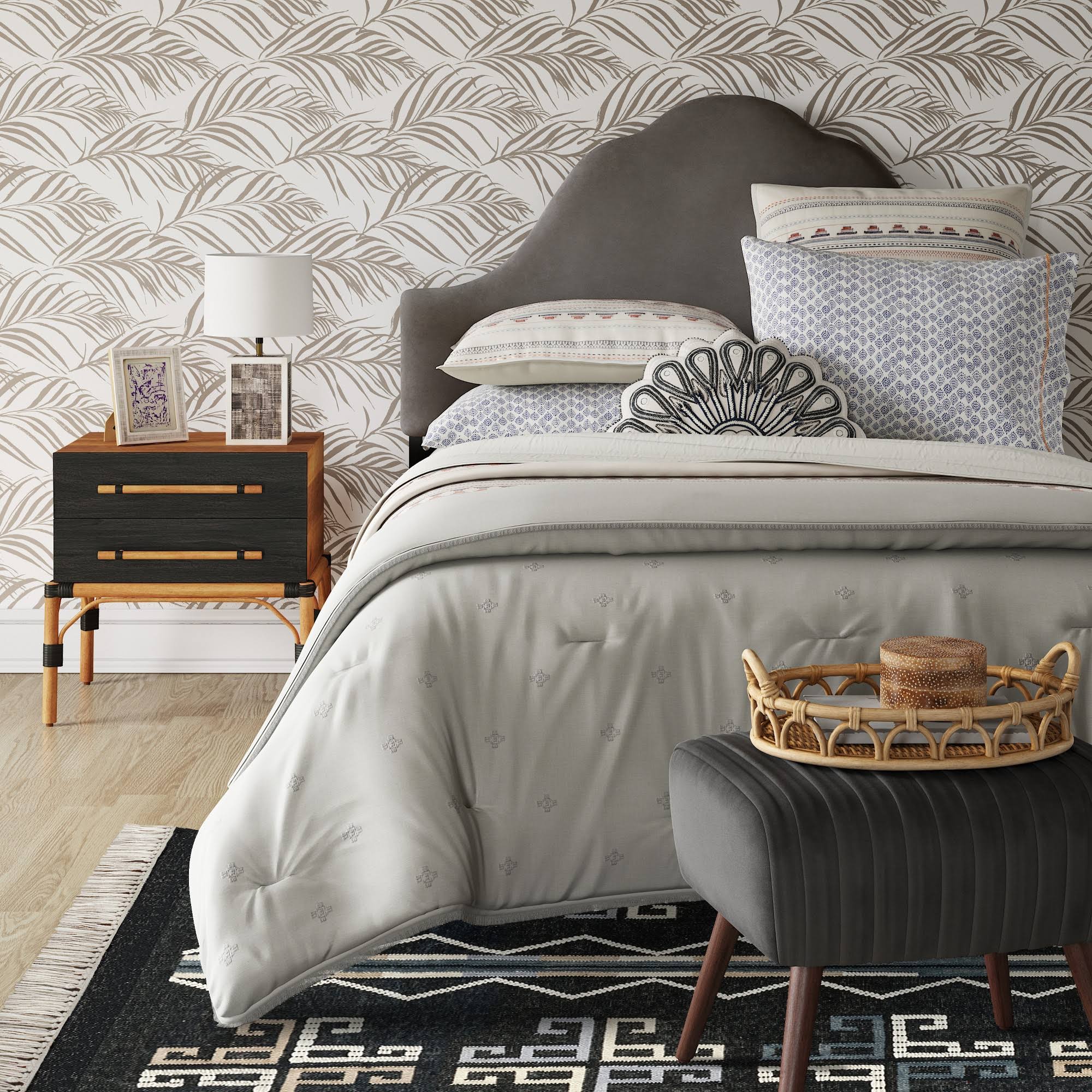 California King Zinnia Arched Headboard Gray Velvet - Opalhouse