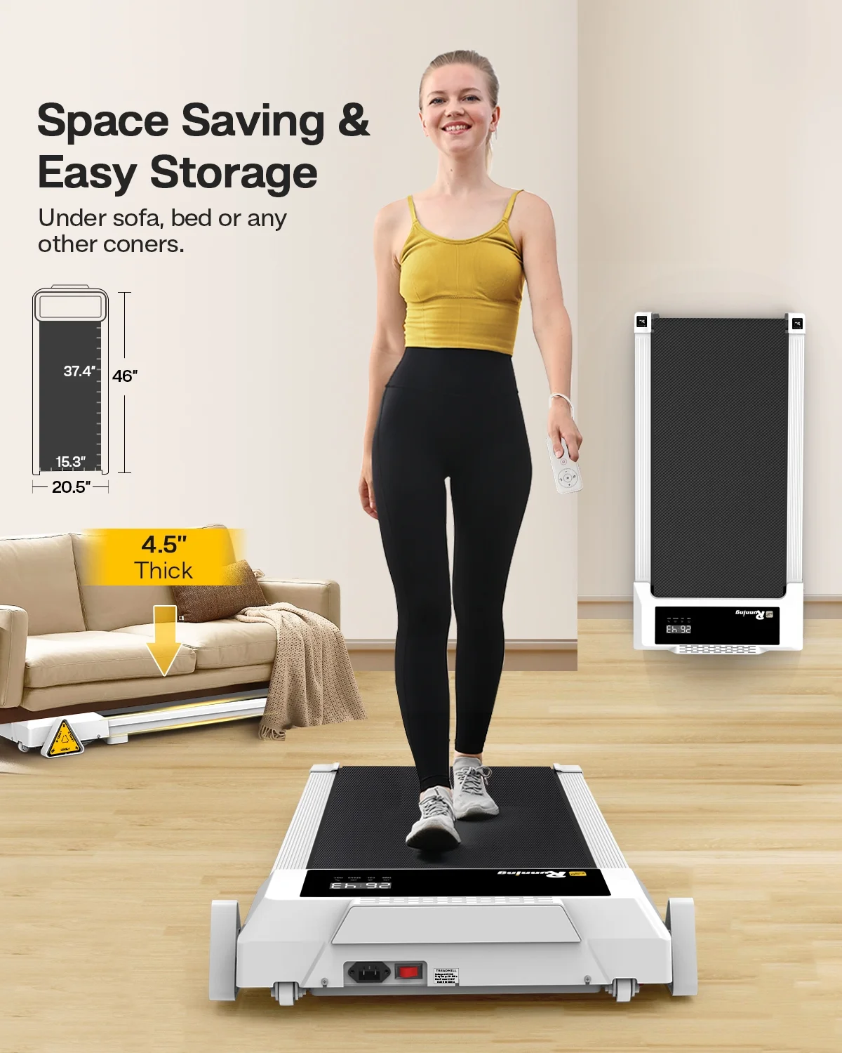 FYC Under Desk Treadmill 2.5HP Electric Walking Pad with Incline/Remote/LED Display, 265LBS Capacity Compact Running Walking Jogging Machine for Home Office Use Installation Free, White