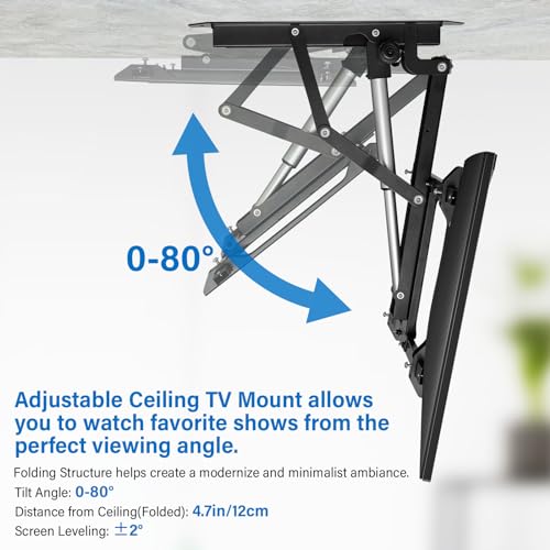 TOPSKY Electric Ceiling TV Mount with Remote, Motorized Flip Down Pitched Roof TV Mount for 32 to 70 Inch Flat Screen TVs