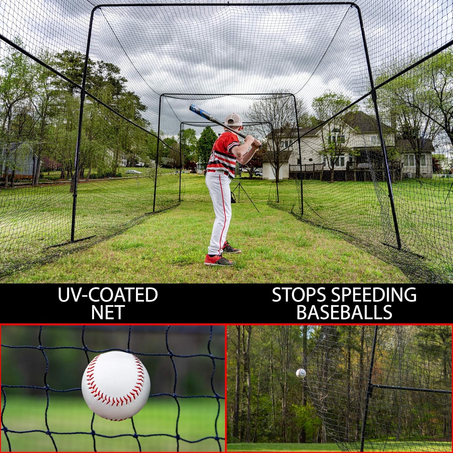 ANYTHING SPORTS 40 Foot Collapsable Batting Cage, Perfect Baseball Batting Cage, Softball Batting Cage, Complete Package with Frame and Netting. Freestanding Portable Batting Cage for Backyard