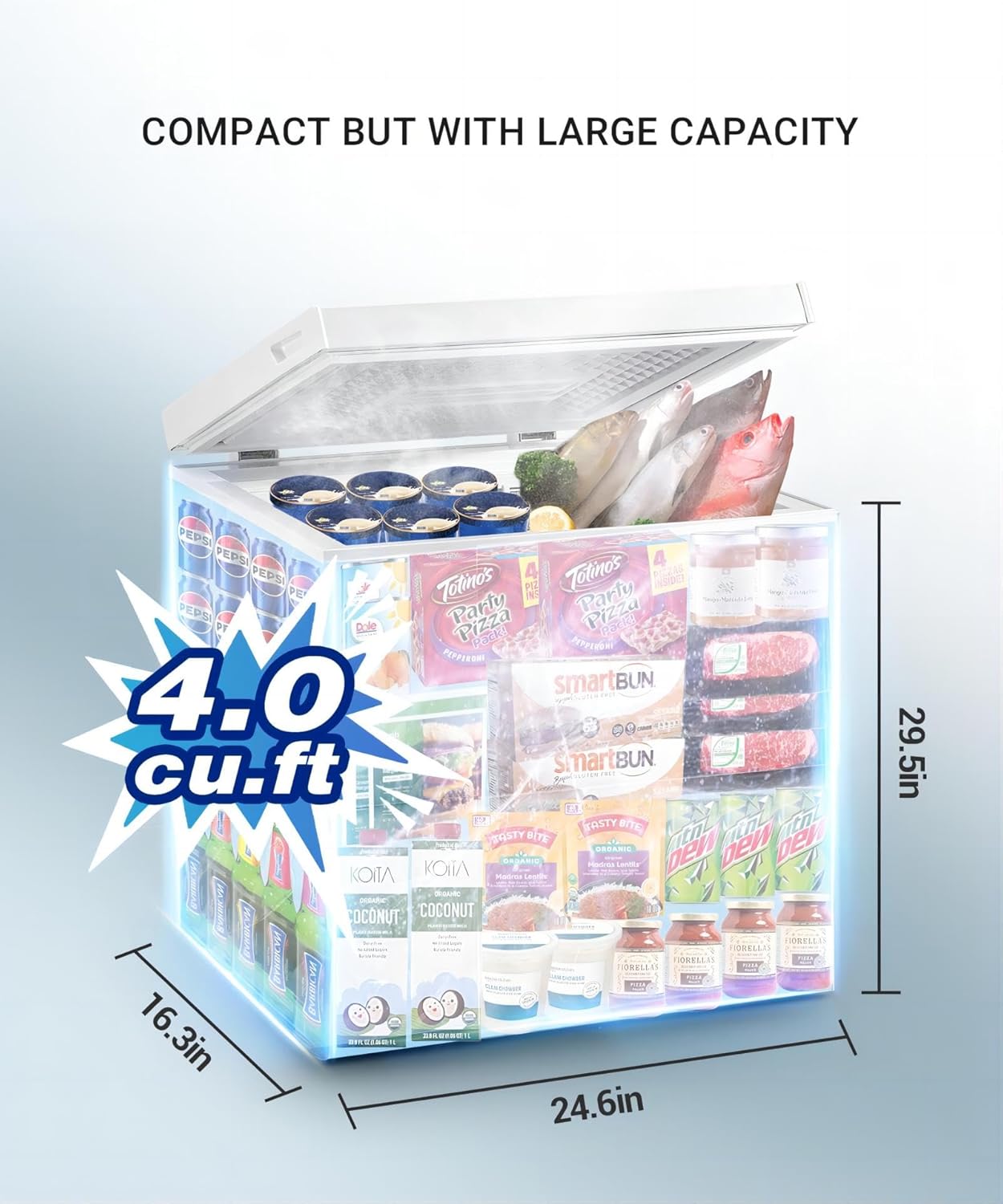 Deep Freezer, Mini Freezer with 7-Step Temperature Control, 4.0 cu.ft Small Deep Freezer, Chest Freezer with Removable Basket for Dormitories, Office, Bedroom and Small Living Spaces(White)
