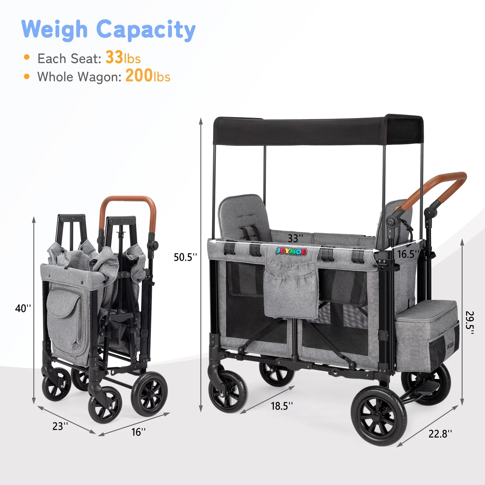 JOYMOR Folding Stroller Wagon with Face to Face High Seat for 2 Kids, Baby, Toddler, Gray, Unisex