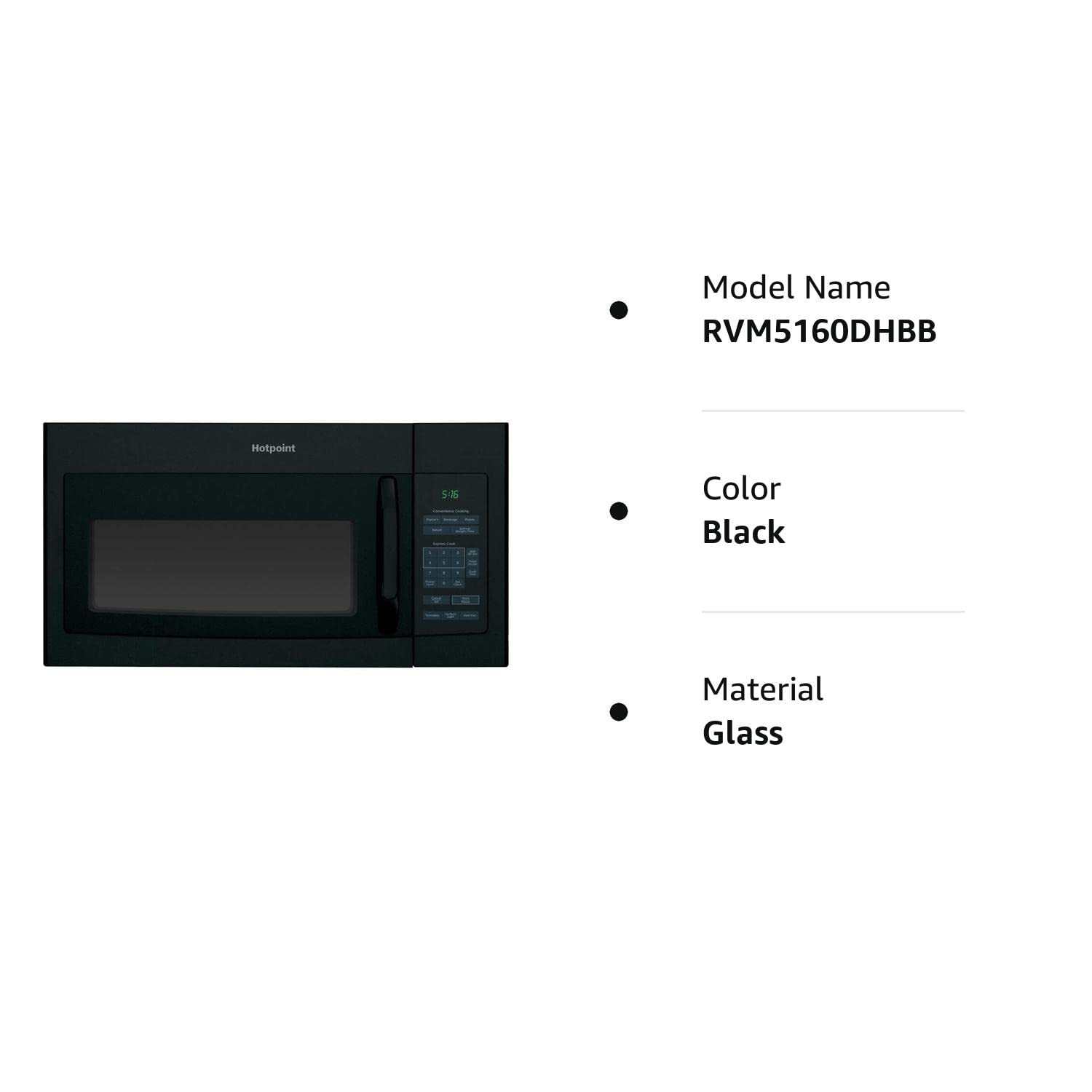 Hotpoint RVM5160DHBB 1.6 cu. ft. Over-The-Range Microwave Oven Black , 16.5" Height, 29.875" width, 15.25" Length