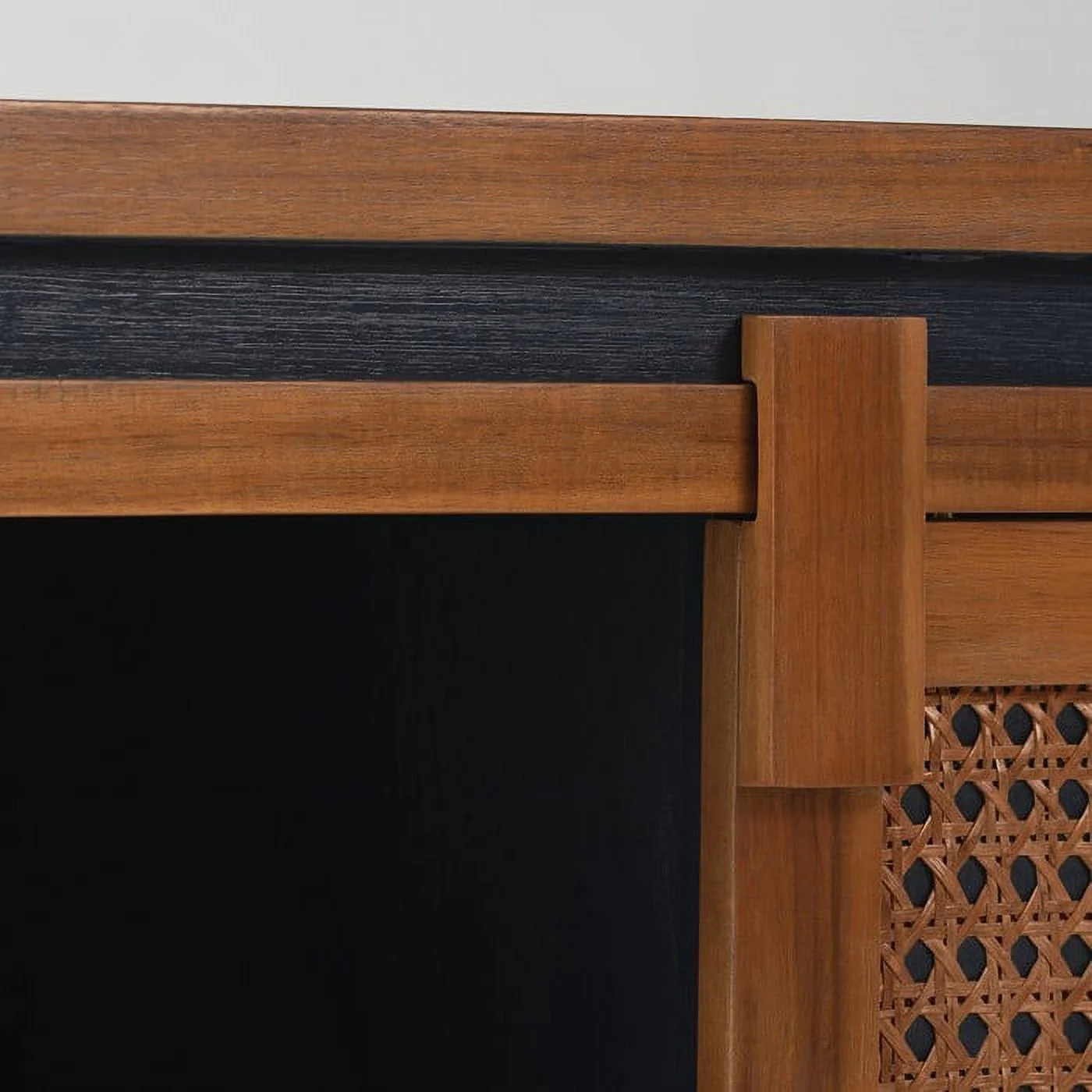 Eltis Shorista Solid Wood TV Stand 2 Sliding Rattan Doors, for TVs up to 70", Navy Blue