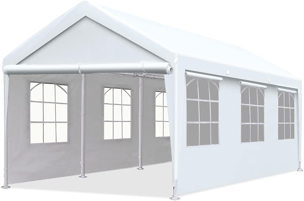 Quictent 10'x20' Heavy Duty Carport Gazebo Canopy Garage Car Shelter White (with Windows)
