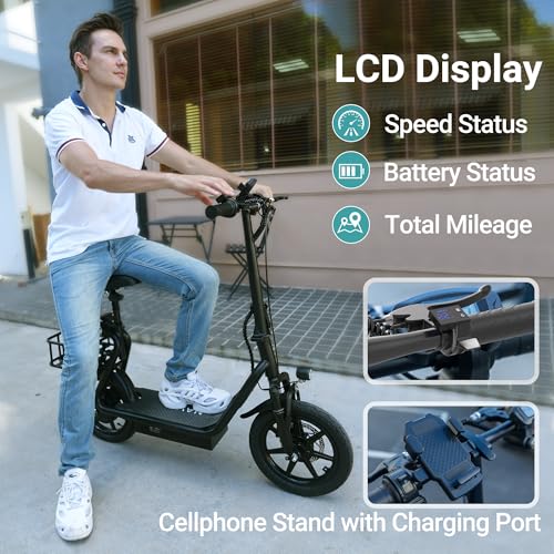 NAVIC Electric Scooter Adults,Max 19/22/27/49 Miles Ranges,Top Speed 19/22 mph,350/750W Peak Motor, Folding E-Scooter with Dual Braking Dual Suspension