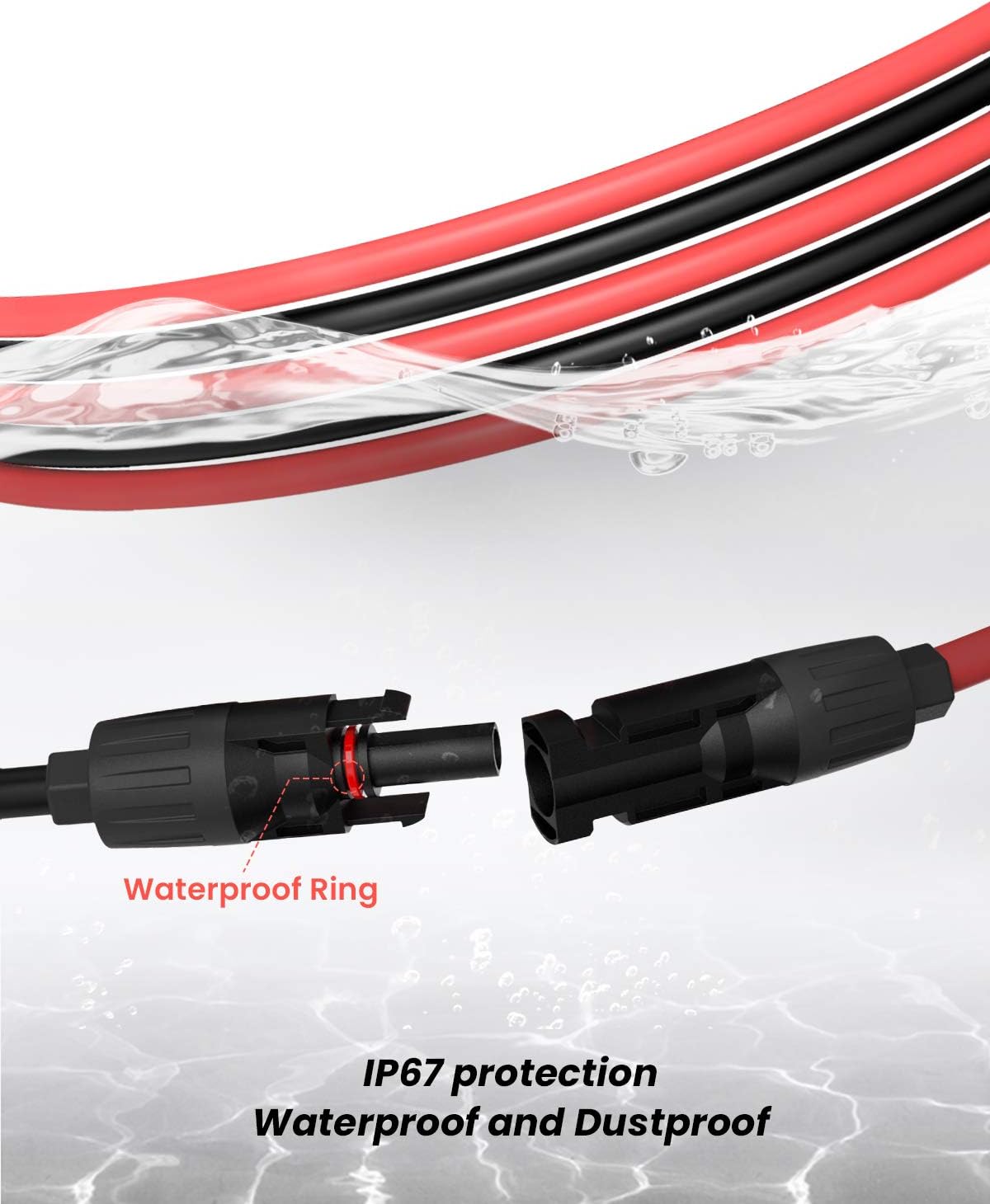 BougeRV 20 Feet 10AWG Solar Extension Cable with Female and Male Connector with Extra Free Pair of Connectors Solar Panel Adaptor Kit Tool (20FT Red + 20FT Black) Pack of 2