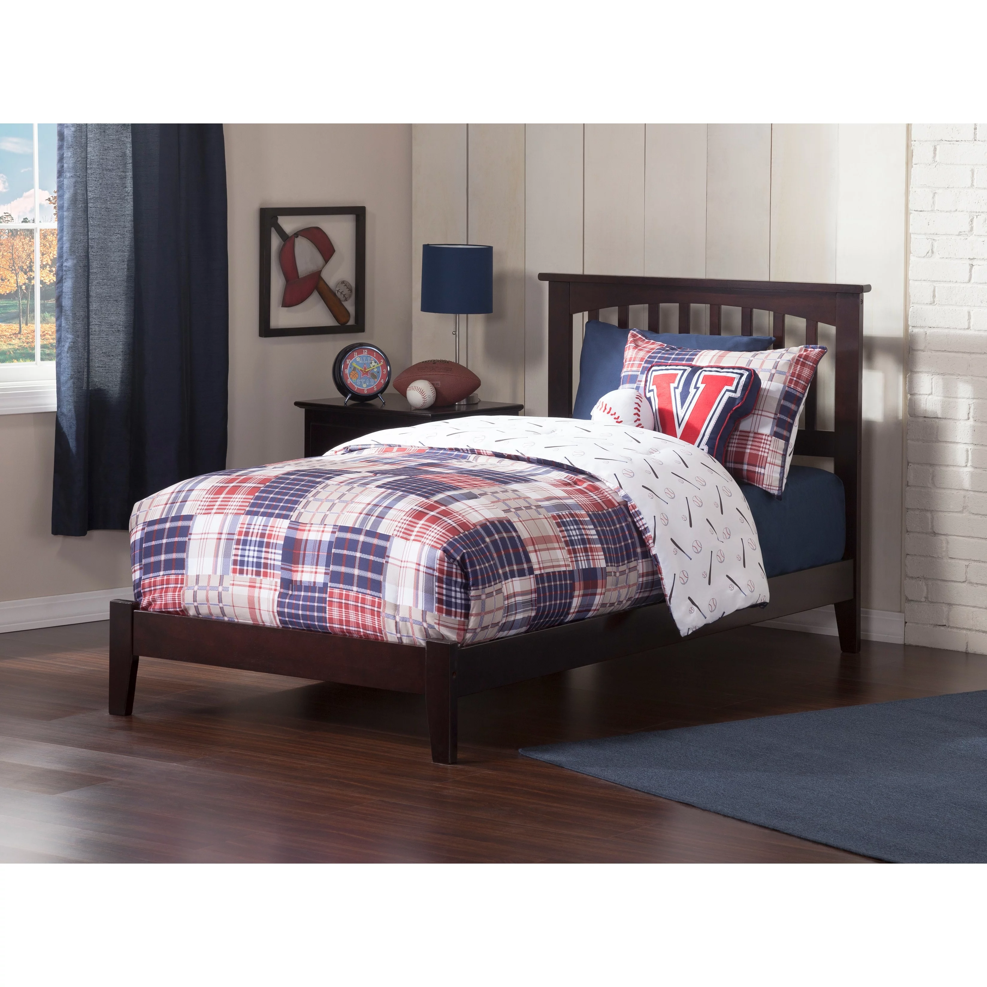 AFI Mission Twin XL Platform Bed with USB Charging Station in Espresso