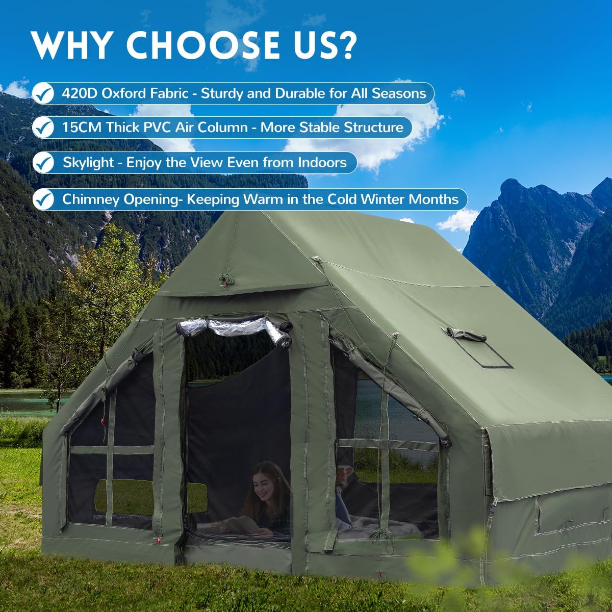 Inflatable Camping Tent with Pump, 4 Season Inflatable Tents for Camping,Inflatable Tent Waterproof Easy Setup Glamping Tent