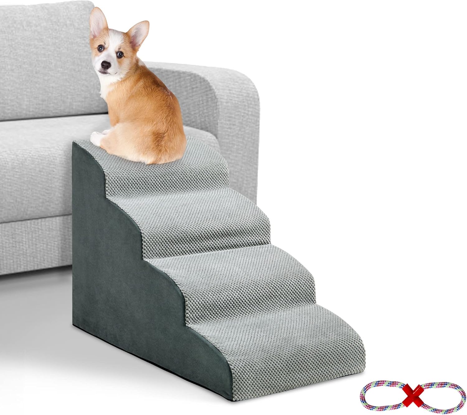 MALOROY Foam Dog Ramps, Dog Stairs Ladder Pet Ramp Stairs Non-Slip Pet Step for Older Dogs, Pet with Joint Pain, Sofa Bed Ladder for Cats (Grey)