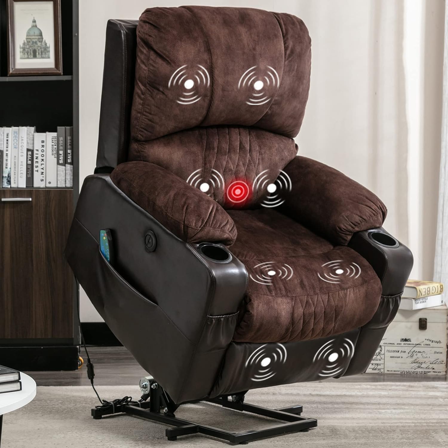 CANMOV Power Lift Recliner Chair with Heated and Vibration Massage for Elderly, Heavy Duty and Safety Motion Reclining Mechanism Electric Recliner Sofa with USB Port, 2 Cup Holders, Grey