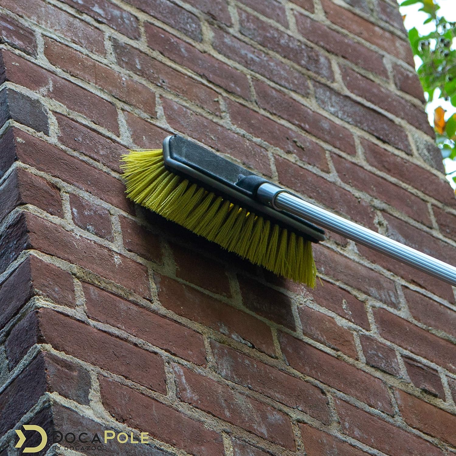 DocaPole 7-30 Foot Hard Bristle Brush Extension Pole |11” Scrub Brush with Telescopic Pole | Long Handle Cleaning Brush and Deck Brush for House Siding, Deck, Garage, Patio and More