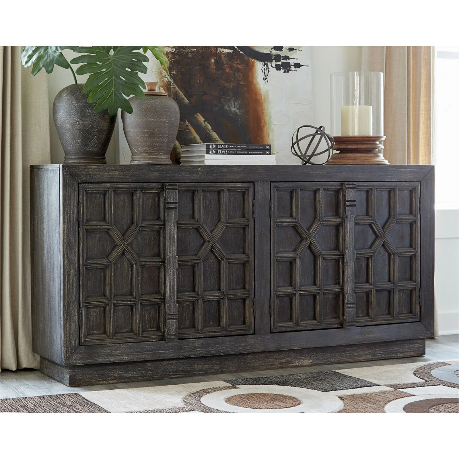 Ashley Furniture Roseworth Wood Accent Cabinet in Distressed Black
