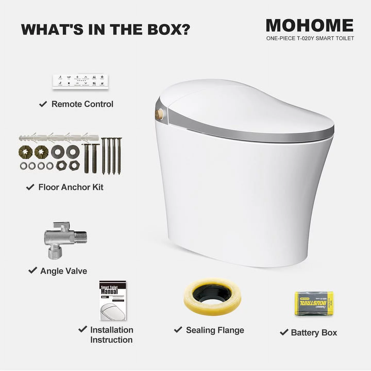HOROW Smart Toilet, Heated Bidet with Dryer & Warm Water, Heated Seat, Auto Close Toilet Seat, Modern Tankless Toilet with Remote Control, HR-T20Y