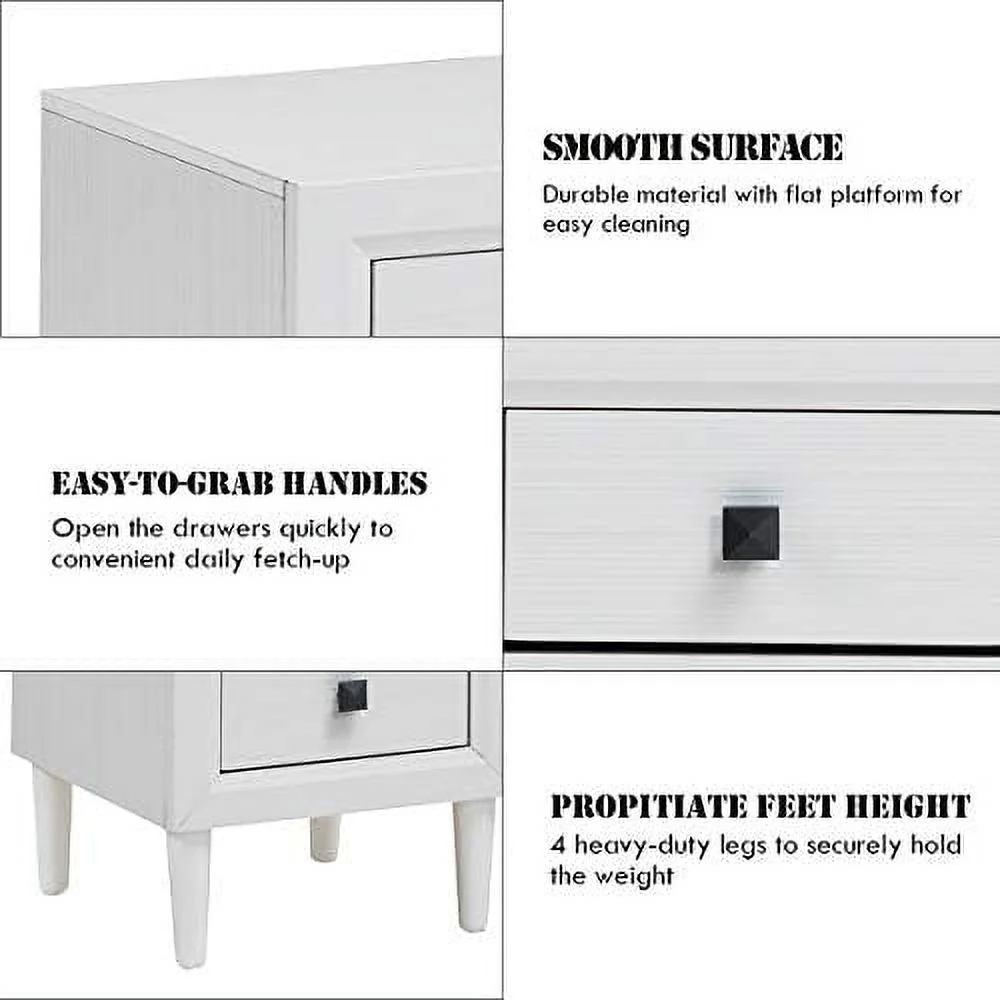 Nightstand with Drawer Set of 2  Fully-Assembled 2-Drawer Bedside Tables with Solid Wood Legs for Bedroom  Modern Night Stand Side Table for Small Space Living Room  Grey