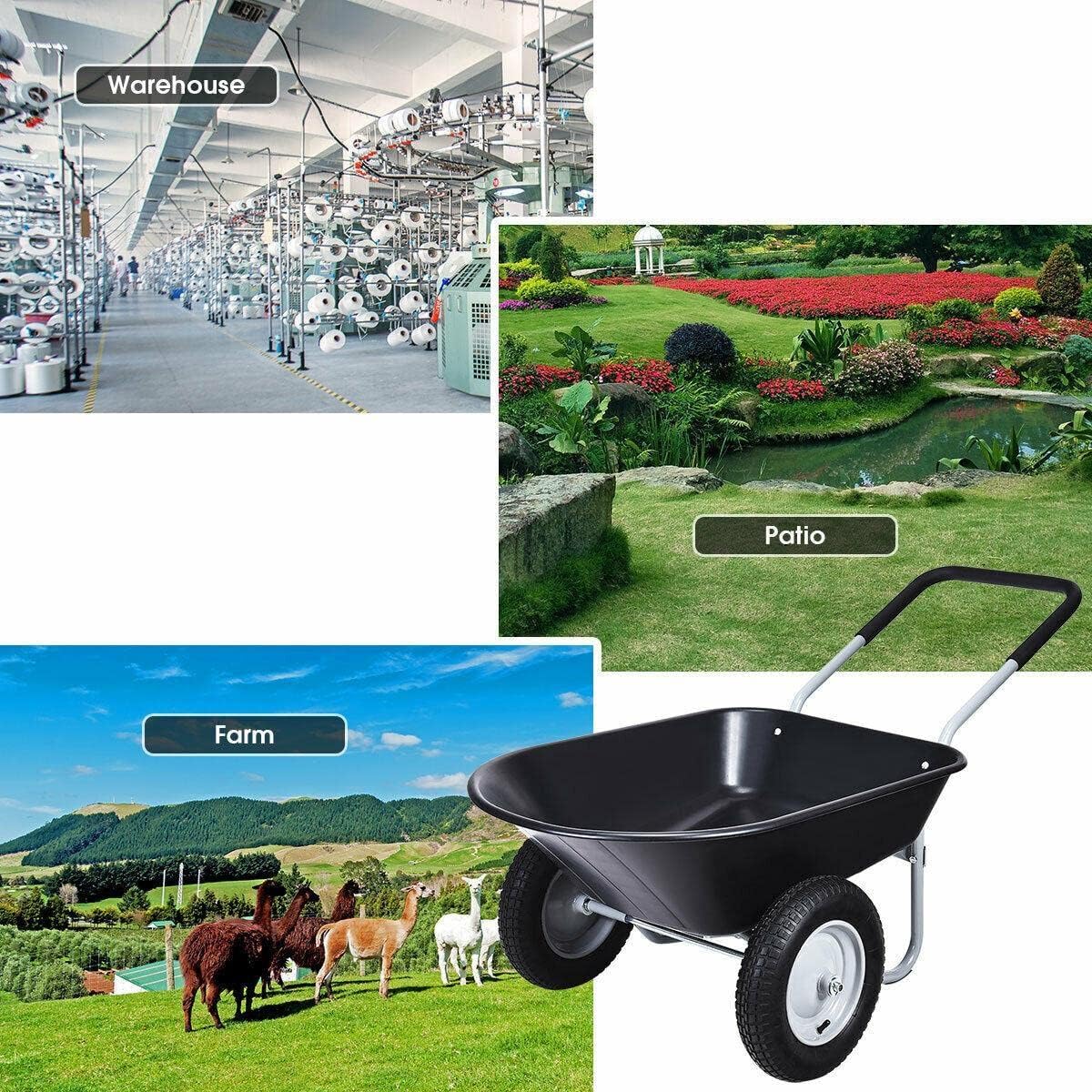2 Tire Wheelbarrow Garden Cart Heavy-Duty Cart Black2 Tire Wheelbarrow Garden Cart Heavy-Duty Cart Black Fabr Garden Patio accessorie Yard cart Fabr, 57inch x26inch x26inch（LxWxH） (2180238)