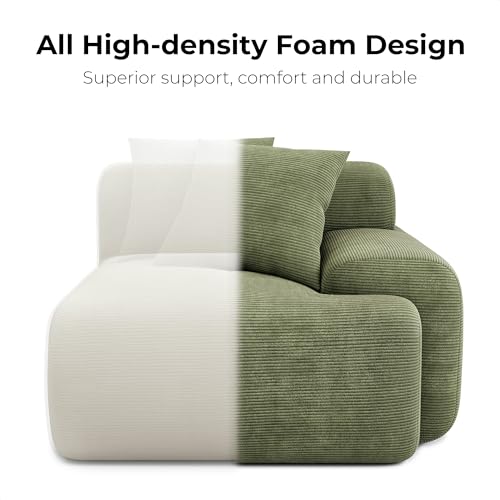 LIKIMIO 118" Modern L-Shaped Modular Sectional Sofa for Living Room, Corduroy Upholstery Green, Oversized 3-Seater Couch with Deep Seat and Movable Ottoman – No Assembly