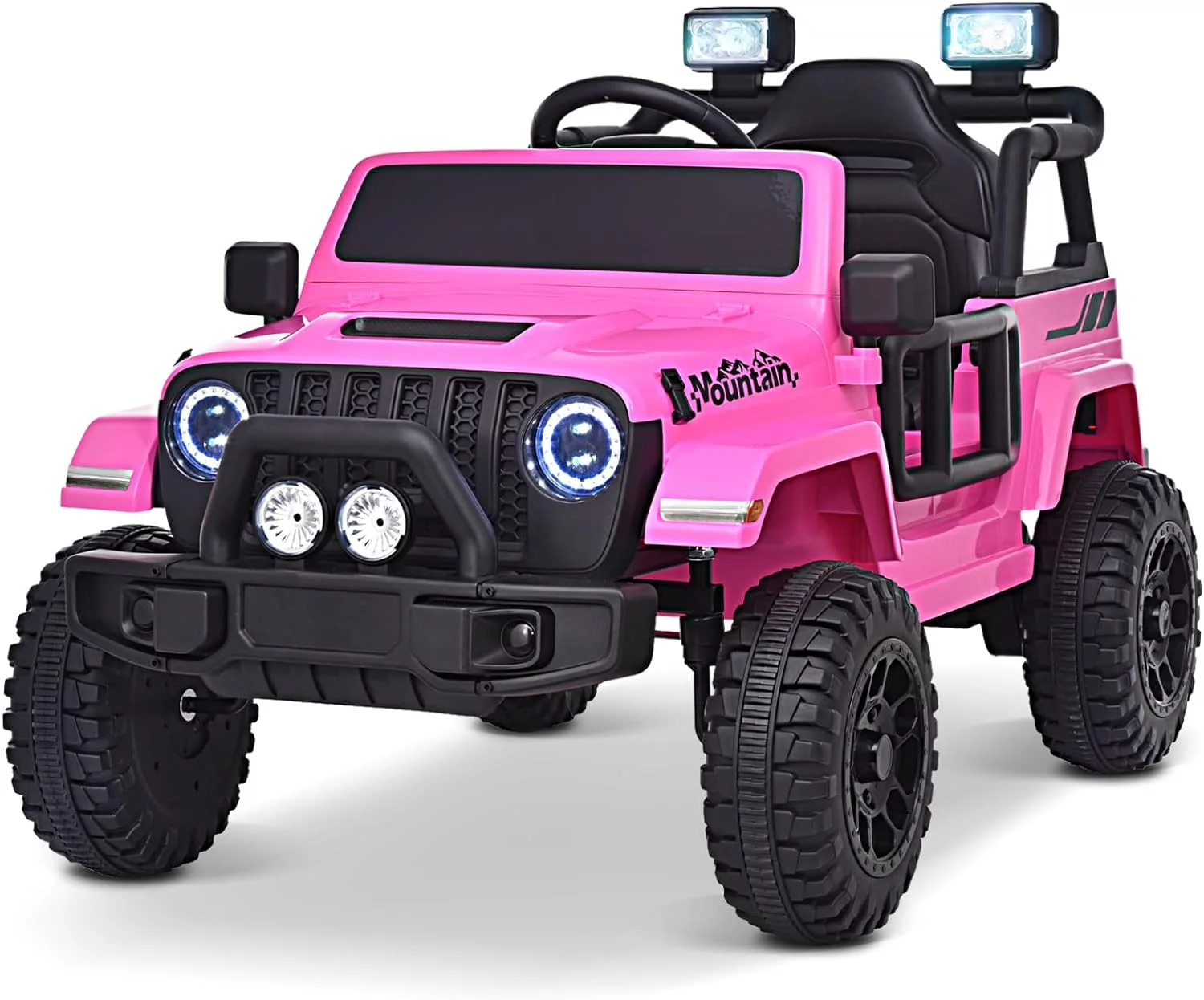 Joywhale 12V Kids Ride on Truck Battery Powered Motorized Car Electric Vehicle for Kids, with Remote Control, 4-Wheel Suspension, LED Lights, Music & FM, Seat Belt, Portable Handle, Pink - Curated Treasures Market