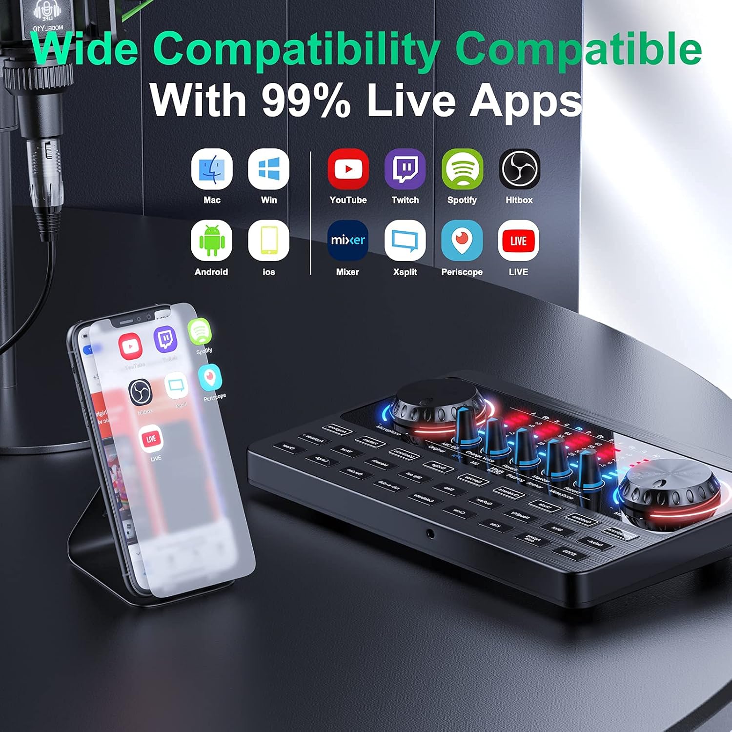 SWEETFULL Podcast Equipment Bundle,Audio Interface Sound Board with Voice Changer Unpowered Recording Mixers Streaming Equipment with 3.5mm Microphone for Live Streaming Podcast Mixer Audio