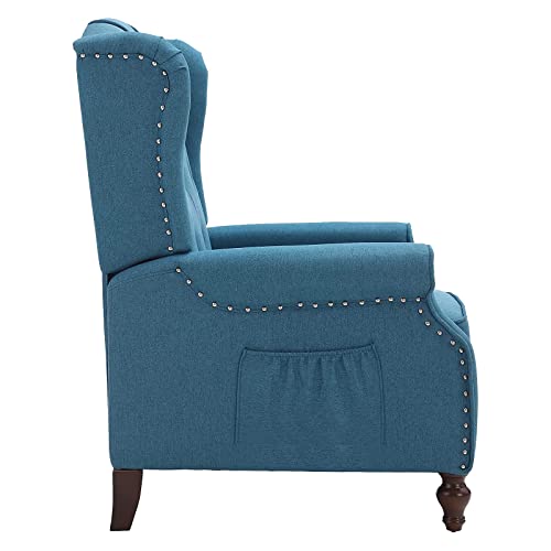 Wingback Recliner Chair with Massage and Heat, Tufted Fabric Pushback Recliner Chair, Wingback Chair with Remote Control, Padded Cushion, Wooden Legs, Small Recliners for Small Spaces