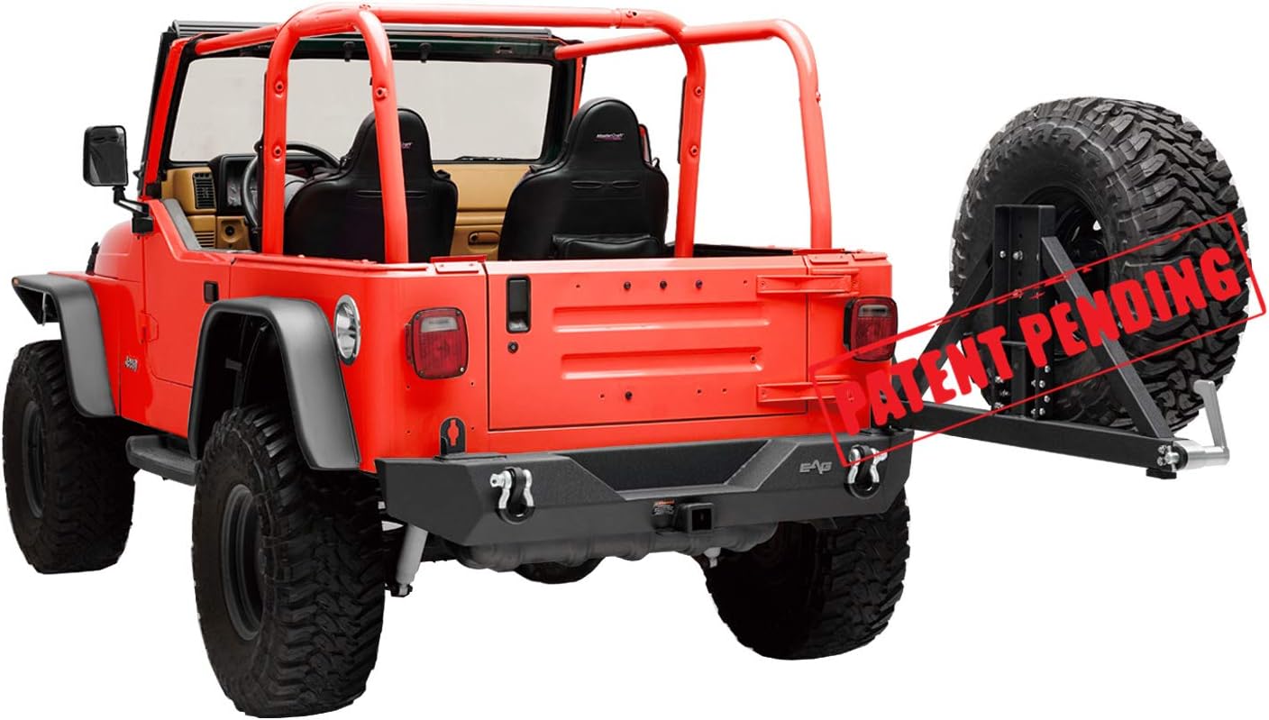 KML Steel Rear Bumper with Assembled Tire Carrier Black Textured Fit for 87-06 Jeep Wrangler TJ YJ