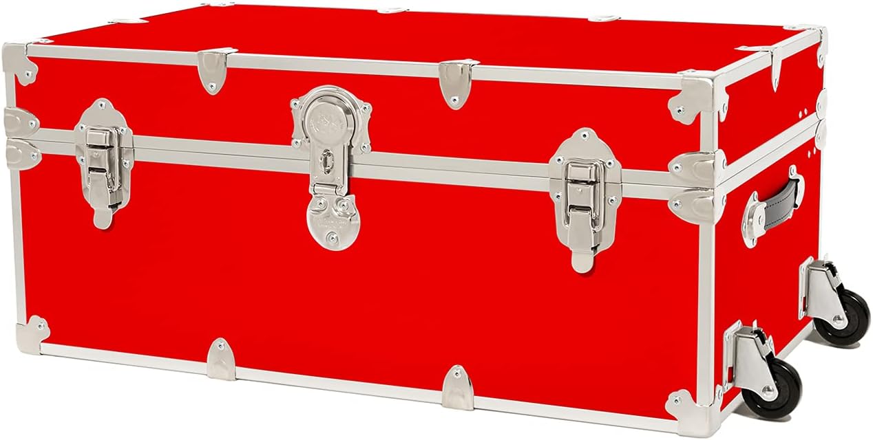 Rhino Trunk & Case Large Armor Trunk with Removable Wheels, Summer Camp, College, Storage 32x18x14 (Black)