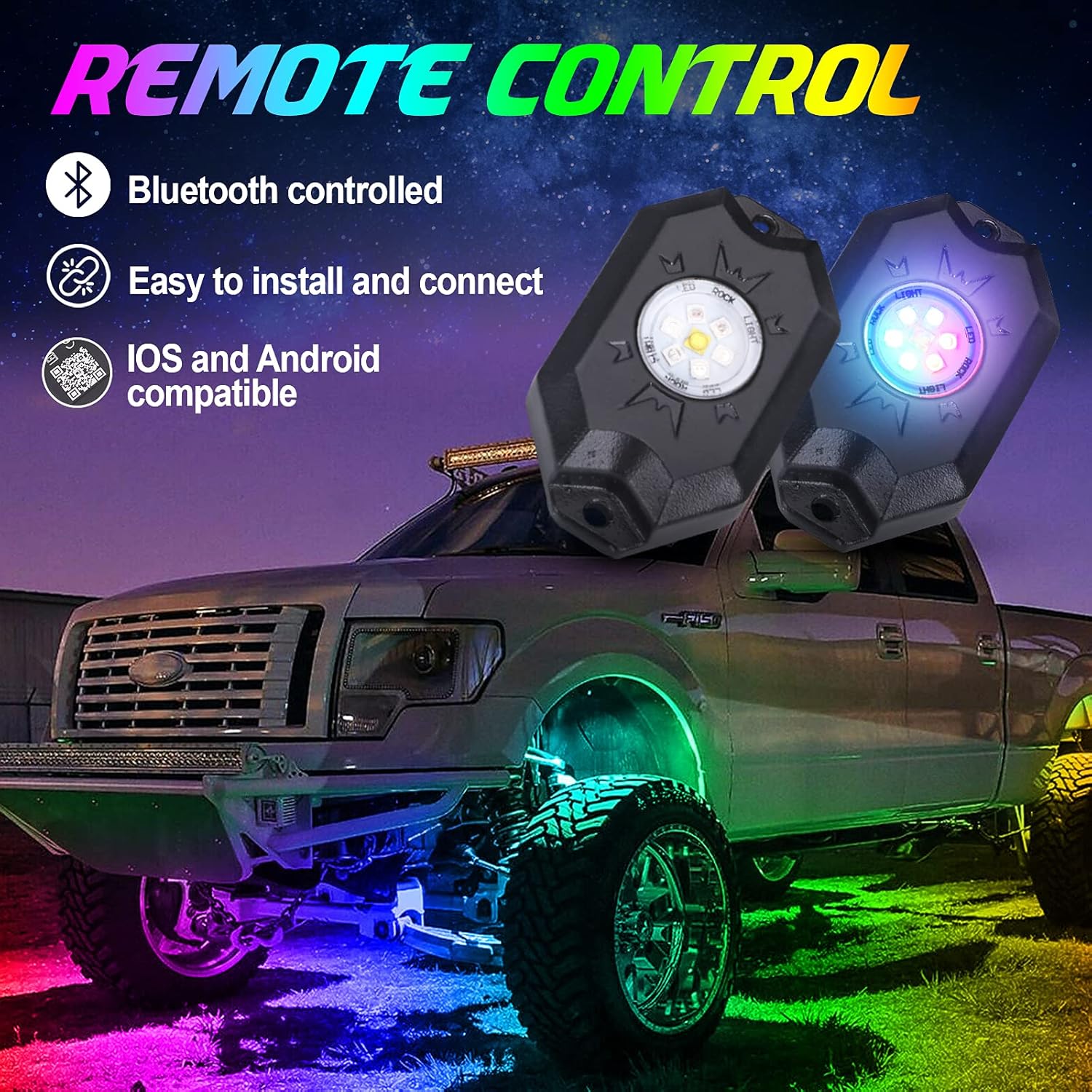 AMONLY RGBW Led Rock Lights Kit, Multicolor Underglow Waterproof Neon Lights With APP Control Timing Function Flashing Music Mode Exterior Light Compatible with Jeep Off Road Car Truck ATV UTV, 4 Pods