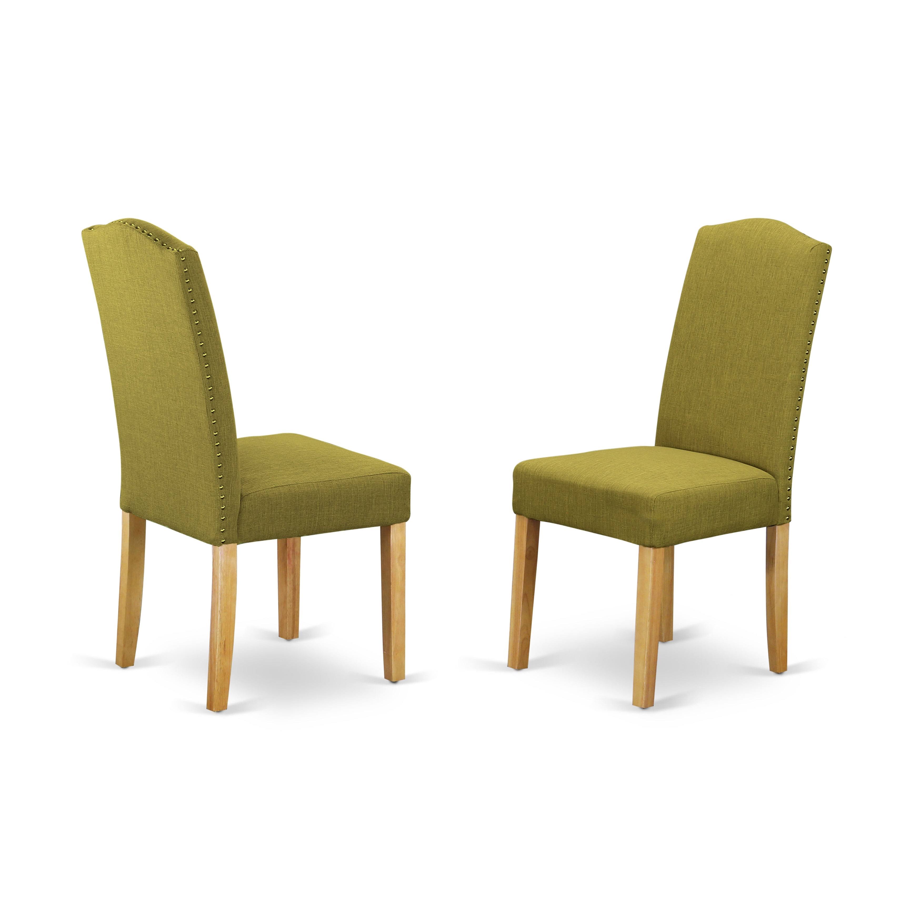 East West Furniture Encinal Parson Linen Fabric Chair - Set of 2-Color:Light Pickle/with Oak Leg, Gray