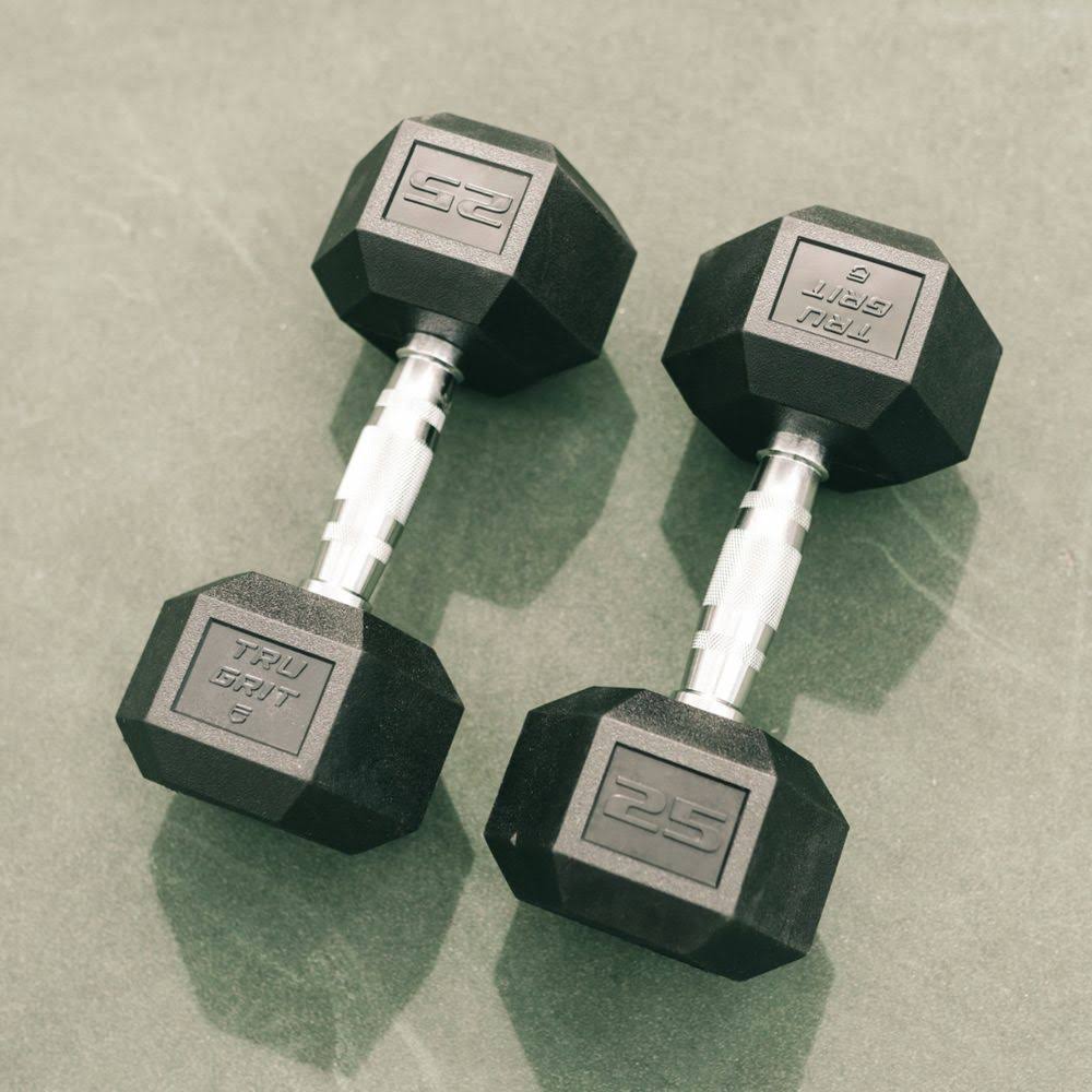 Tru Grit - 65-lb Hex Elite Dumbbell - Black/Silver