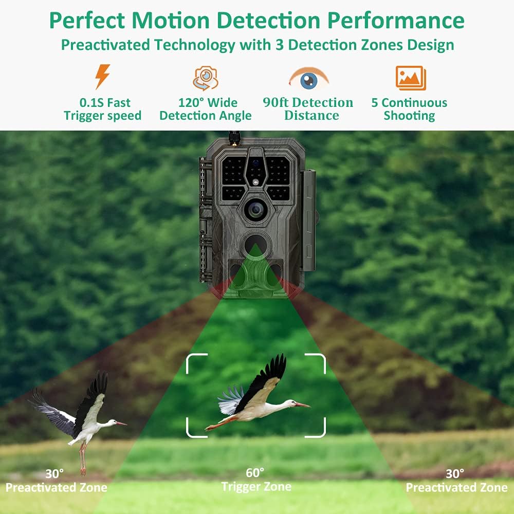 GardePro E8 Trail Camera Wi-Fi 32MP 1296P Fast 0.1s Trigger Speed Motion Activated 100ft Night Vision IP66 Waterproof