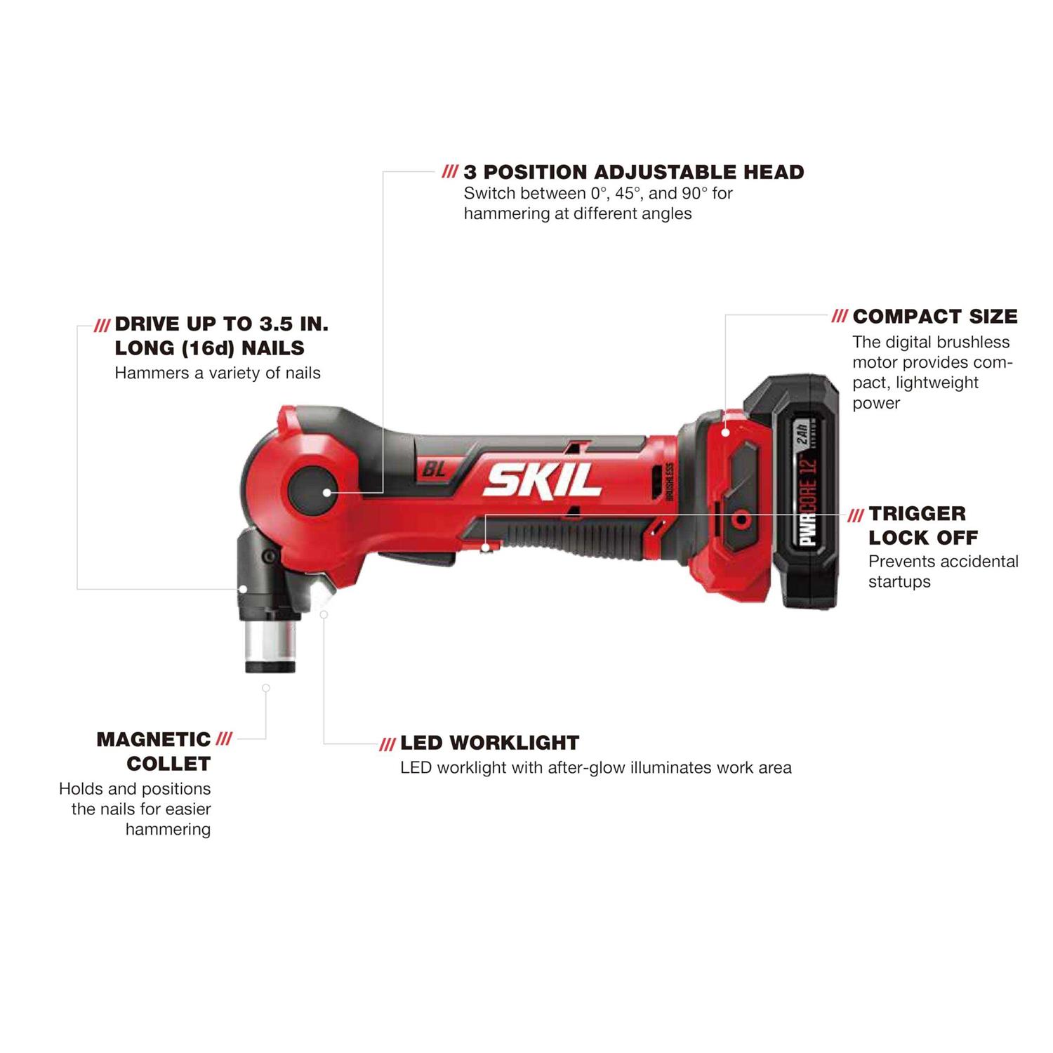 Skil PWR CORE 12 Brushless 12V Auto Hammer with Battery and Charger - Shop Hardware Tools Online Store