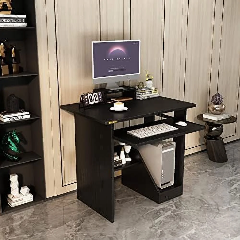 Small Computer Desk for  Office - Compact Desktop PC and Laptop Study Gaming Table with  Drawer  Shelves  and Keyboard Tray - Ideal for Small Spaces  Students