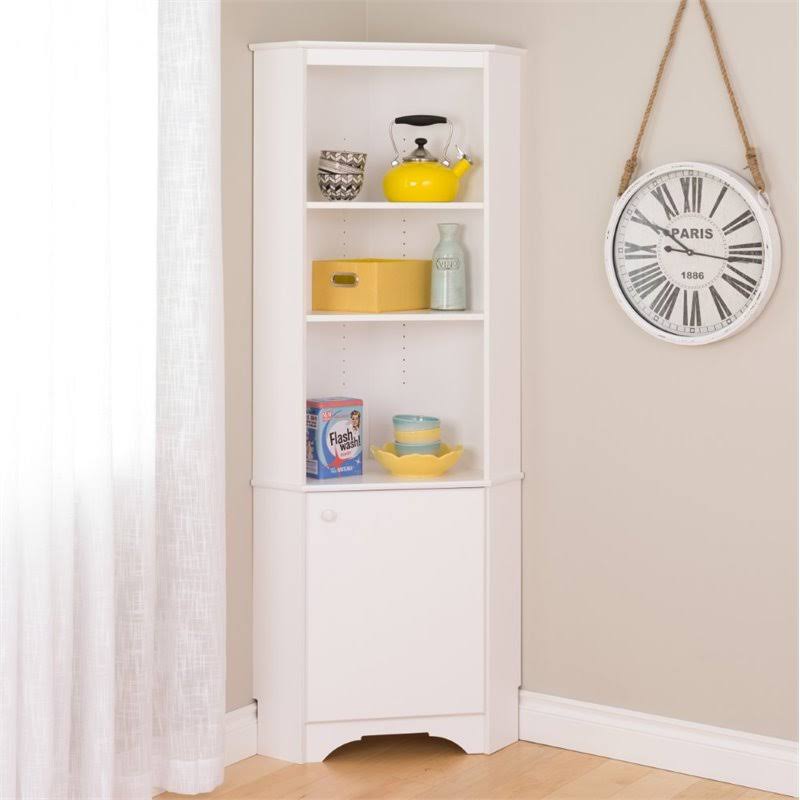 Atlin Designs Tall Corner Storage Cabinet in Elite White