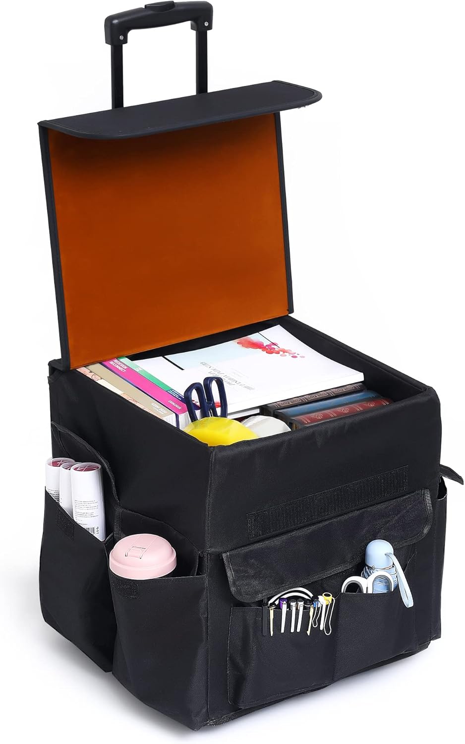 Collapsible Rolling Cart, Shopping Cart for Groceries, Organizer Cart with Telescoping Handle and Organizer Bag, Use as Teacher Rolling Cart, Rolling Crate, Folds Down to 2.76”