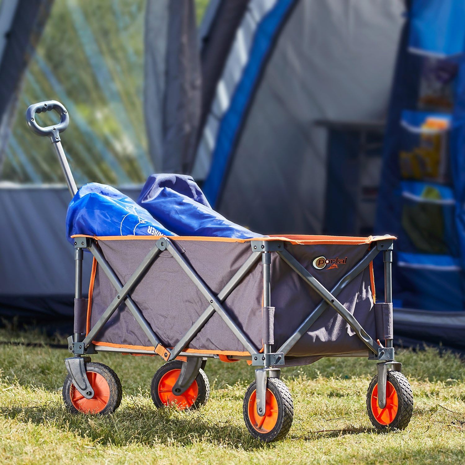 PORTAL Collapsible Folding Utility Wagon Quad Outdoor Rolling Camping Cart, Grey