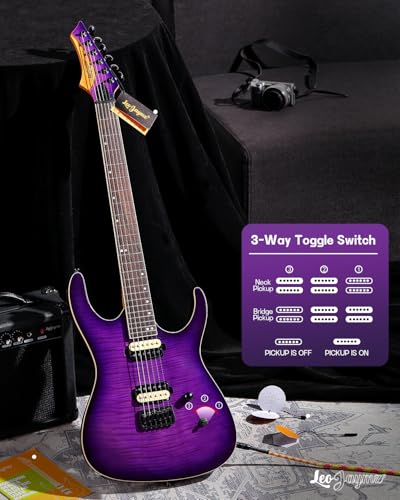Leo Jaymz Electric Guitar Monsoon Series,Reverse Headstock,Mahogany Body,Roasted Maple Neck,Rosewood Fretboard,Locking Tuners,Rounded End Frets,AlnicoV Pickups,Fixed Bridge (Blue Flame)