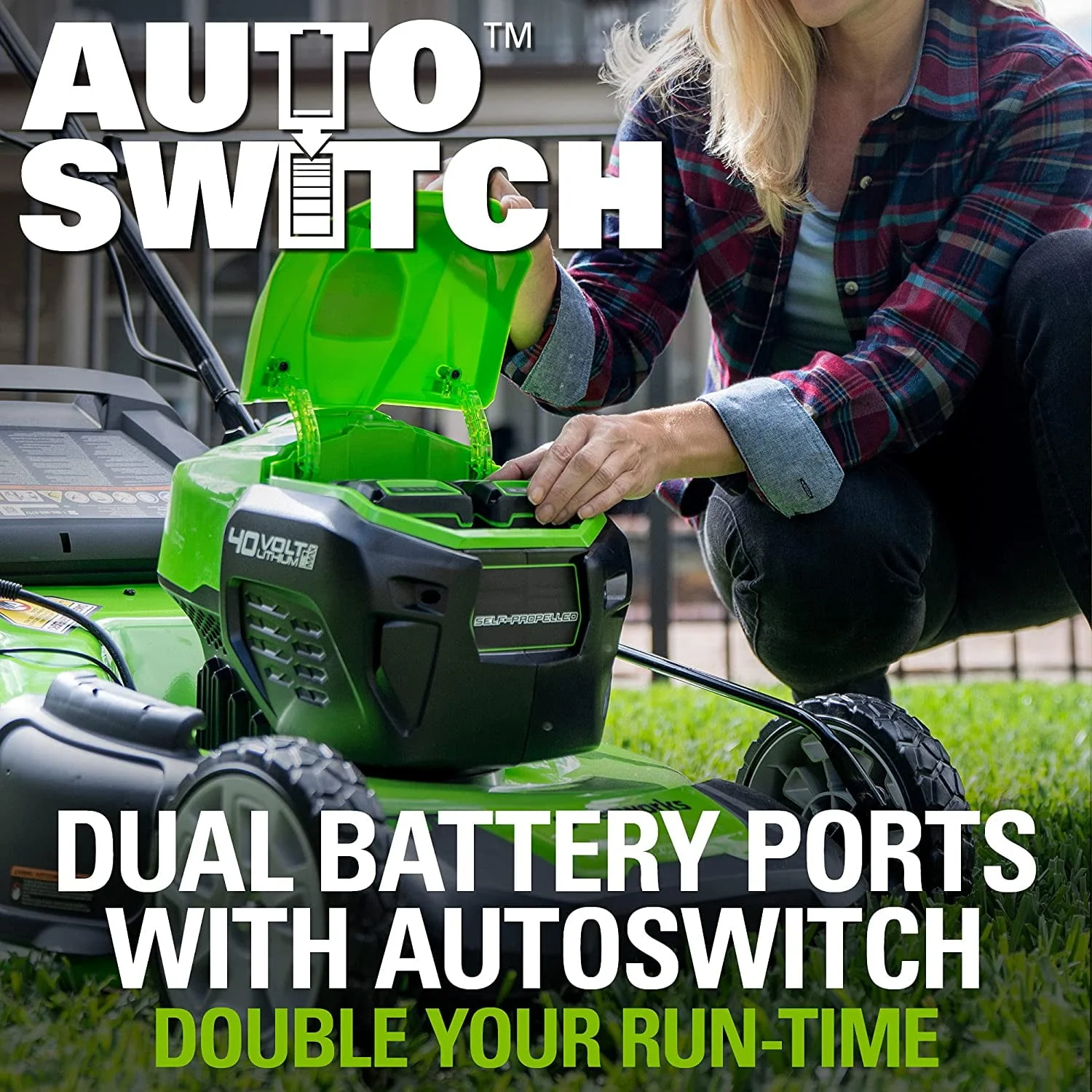 Greenworks 40V 21 Brushless (Smart Pace) Self-Propelled Lawn Mower, 2 x 4Ah USB (Power Bank) Batteries and Charger Included MO 21 Mower (2 x 4.0Ah)
