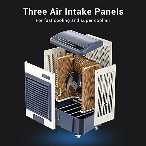 AKIRES Portable Swamp Cooler,Evaporative Air Cooler for Space,with Continuous Auto Fill, Water Tank,Oscillation,Ice Packs,Cooling Fan for Outdoor,Indoor,Garage
