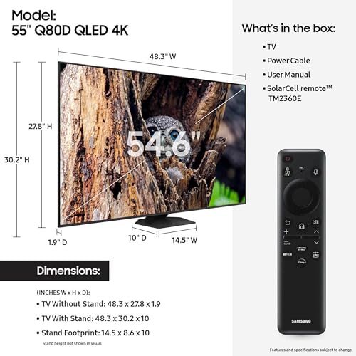 SAMSUNG Class QLED 4K Q80D Series Quantum HDR+ Smart TV w/Dolby Atmos, Object Tracking Sound Lite, Direct Full Array, Motion Xcelerator, Alexa Built-in