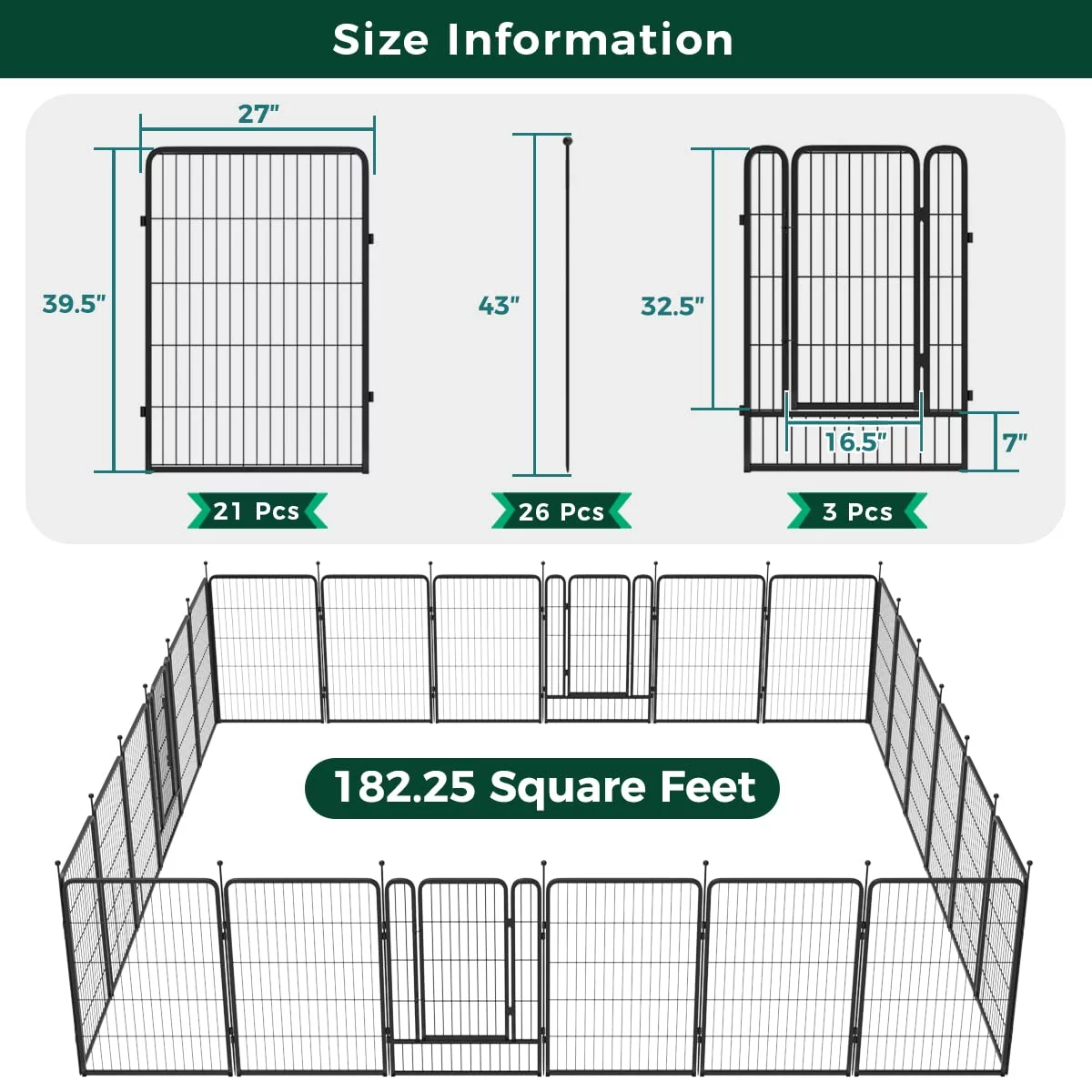 FXW Garden Fence 32 Panels 72ft (L)×40in (H) Animal Barrier Decorative Metal Fence with 2 Gates Temporary Fencing No Dig Fencing for Yard Patio, Black