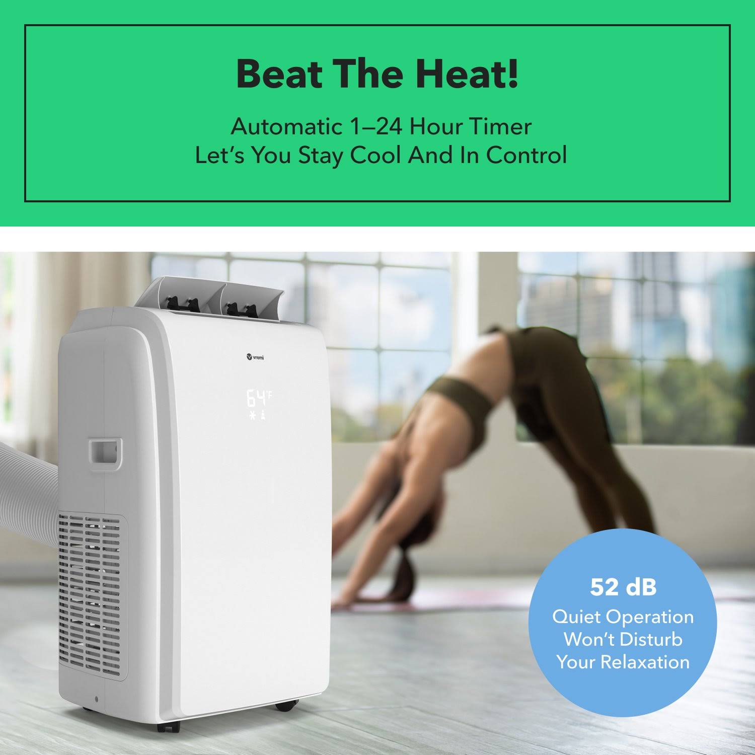 Vremi 12,000 BTU Portable Air Conditioner - Conveniently Cools Rooms 350 to 500 Square Feet - LED Display, Auto Shut-Off, Remote