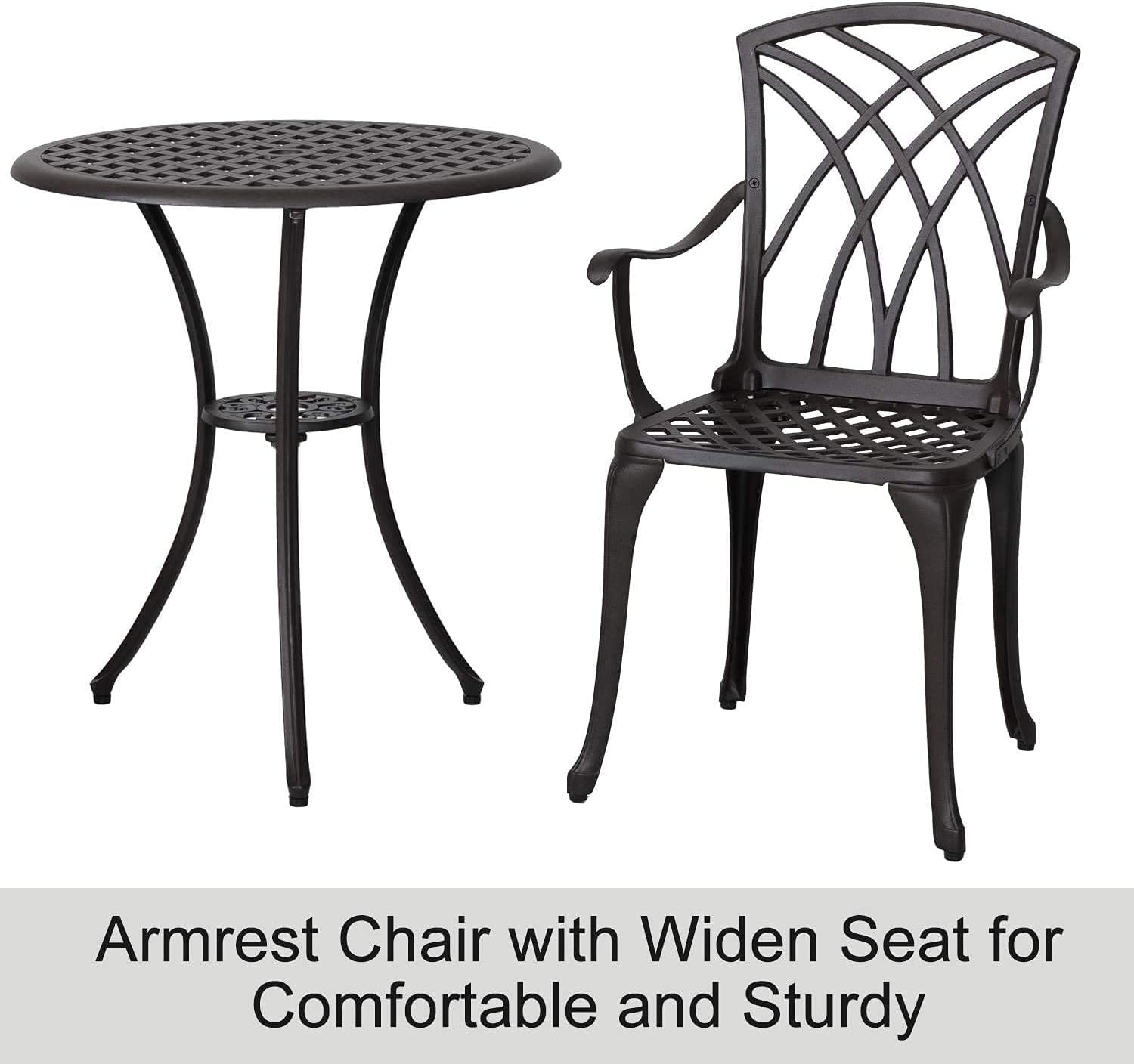 Nuu Garden 3 Piece Patio Bistro Table Set, Cast Aluminum Outdoor Patio Bistro Set Weather Resistant Chairs and Table with Umbrella Hole for Yard, Balcony, Antique Bronze