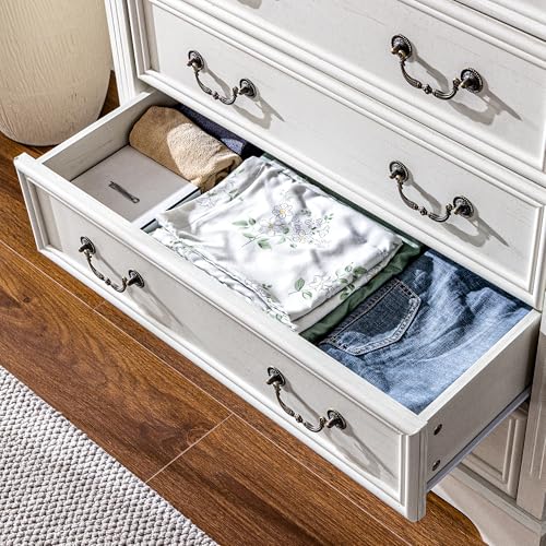 Dresser for Bedroom with Charging Station & LED Light,Tall Dresser & Chests of Drawers with 6 Drawers,Vintage Gray
