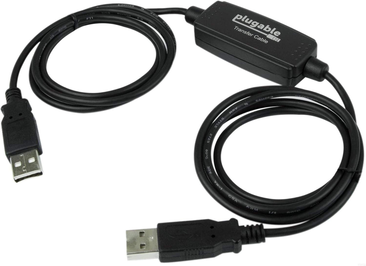 Plugable USB 2.0 Transfer Cable, Unlimited Use, Transfer Data Between 2 Windows PC's, Compatible with Windows 11, 10, 7, XP, Bravura Easy Computer Sync Software Included