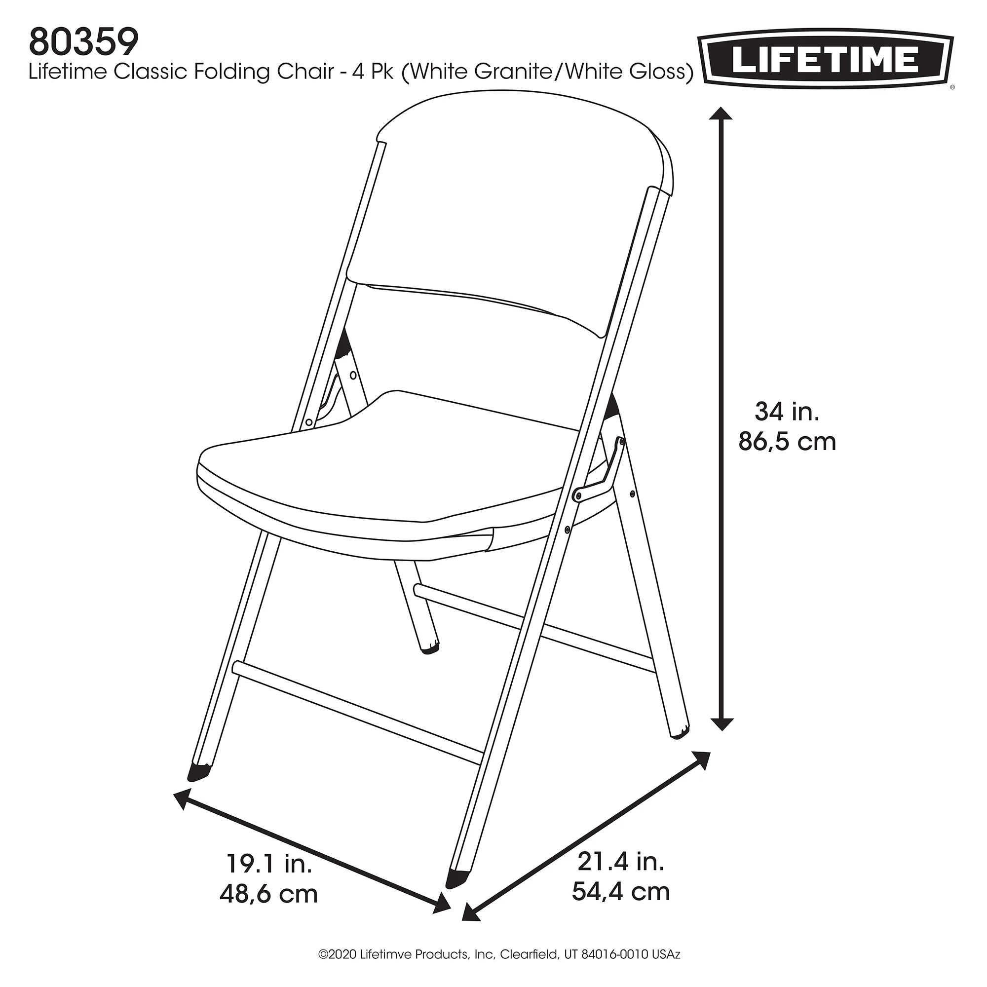 Lifetime Folding Chair, Indoor/Outdoor Commercial, White Granite, Adult Sized, Set of 4 (80359)