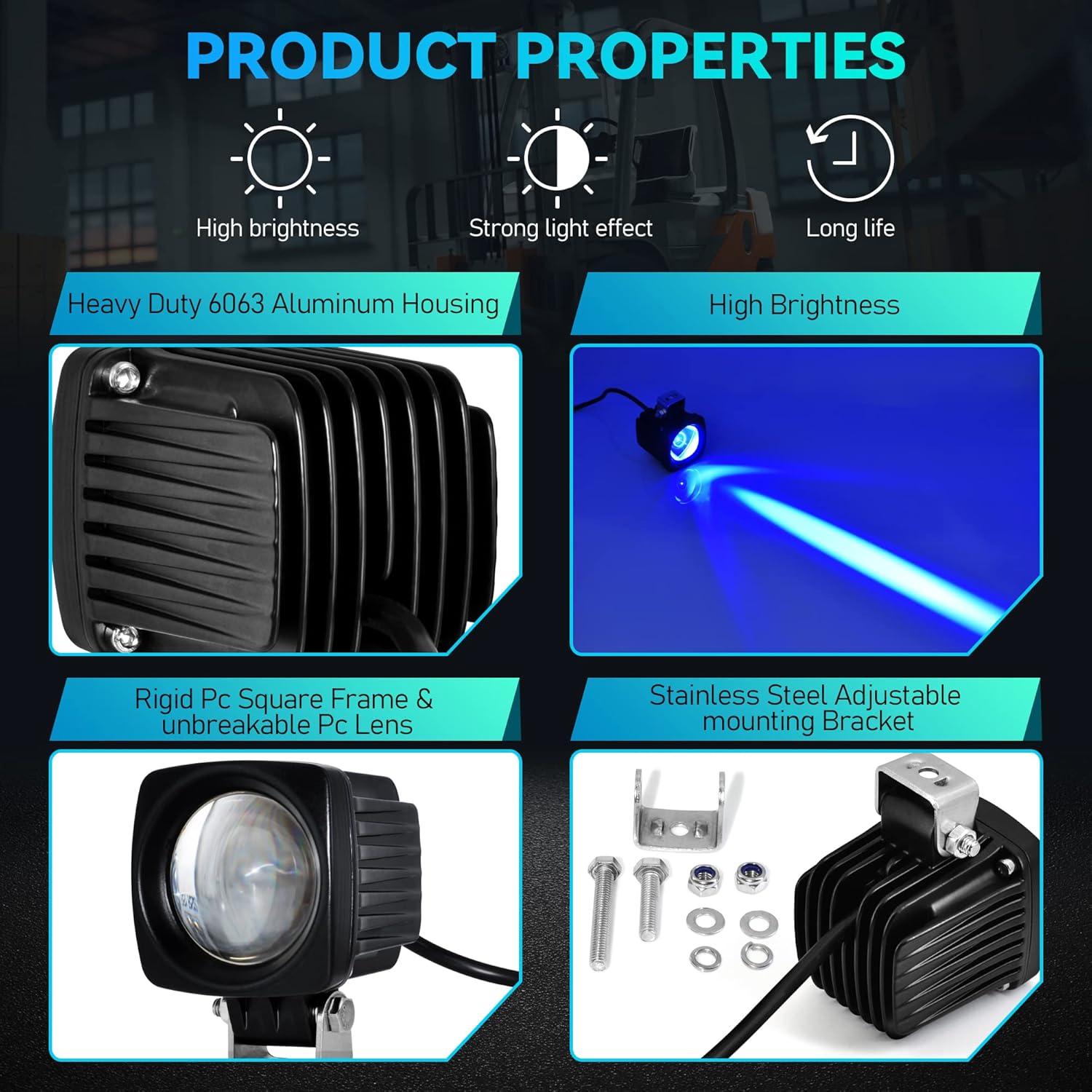 (Upgrade) LED Forklift Safety Lights Blue DC 12- 100V Forklift Backup Lights 10W Warehouse Pedestrian Warning Spot Lights Pack of 2