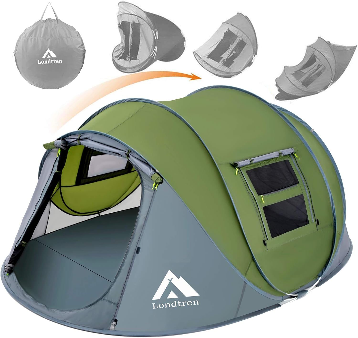 4 Person Easy Pop Up Tent Waterproof Automatic Setup 2 Doors-Instant Family Tents for Camping Hiking & Traveling