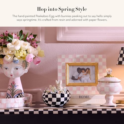 MACKENZIE-CHILDS Peekaboo Egg, Cute Easter Bunny Decor, Spring and Easter Egg Decor, Black-and-White Courtly Check